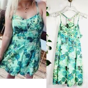 CANDIES Tropical Mini Shift Dress 9 JUNIOR Green Floral Ladder Lace Cocktail
